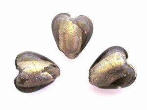 Foil bead heart small dark smokey grey  FH0078