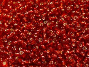 Glass seed bead 8/0 silver foil red (bag)