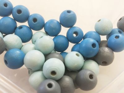 Tsekkiläinen puuhelmi vaaleansininen, sininen ja harmaa sekoitus 10 mm (50kpl)