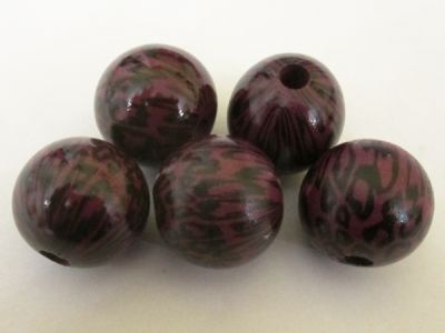 Wood bead leopard plum (5pcs)
