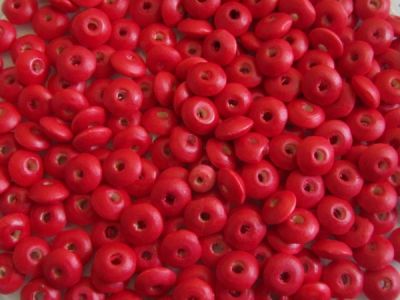 Wood bead rondelle red (4x8)