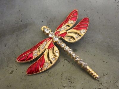 *Pendant dragonfly red/ gold