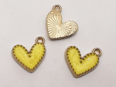 Riipus emaloitu sydän keltainen K (3kpl)