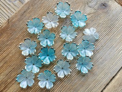 Akryylikukka kultareuna turkoosi sekoitus 16kpl