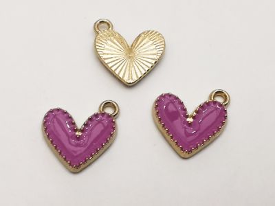 Riipus emaloitu sydän lilahtava K (3kpl)