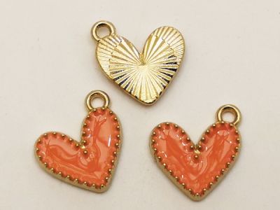 Riipus emaloitu sydän oranssi K (3kpl)