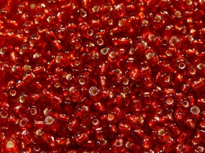 Glass seed bead 8/0 silver foil red (bag)