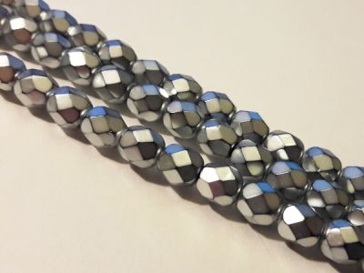 Tsekkiläinen fasettihiottu lasihelmi metalli hopea 6mm
