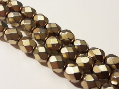 Tsekkiläinen fasettihiottu lasihelmi metalli vaalea pronssi 6mm